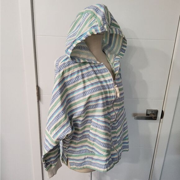 Anthropologie Multi Stripe Cotton Blend Hooded Jacket Size L/XL - Picture 3 of 14